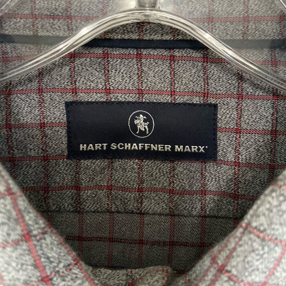 Hart Schaffner Button Down Checked Gray Red Long Sleeve Shirt Men Size Medium - Picture 7 of 10